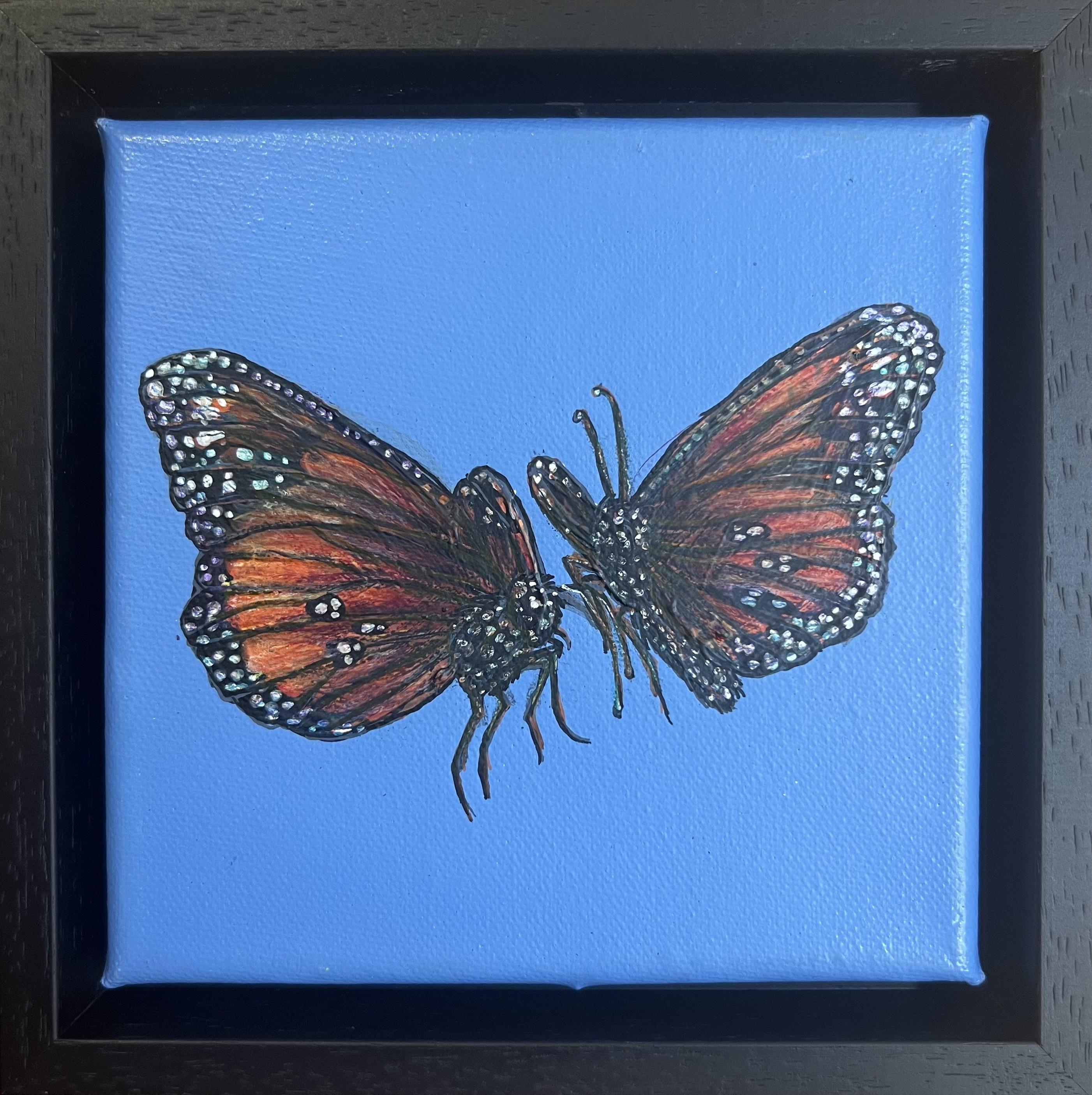 Ascensión Cielo- mariposa azul realismo contemporáneo espacio negativo pintura acrílica - Painting de Mandii Pope