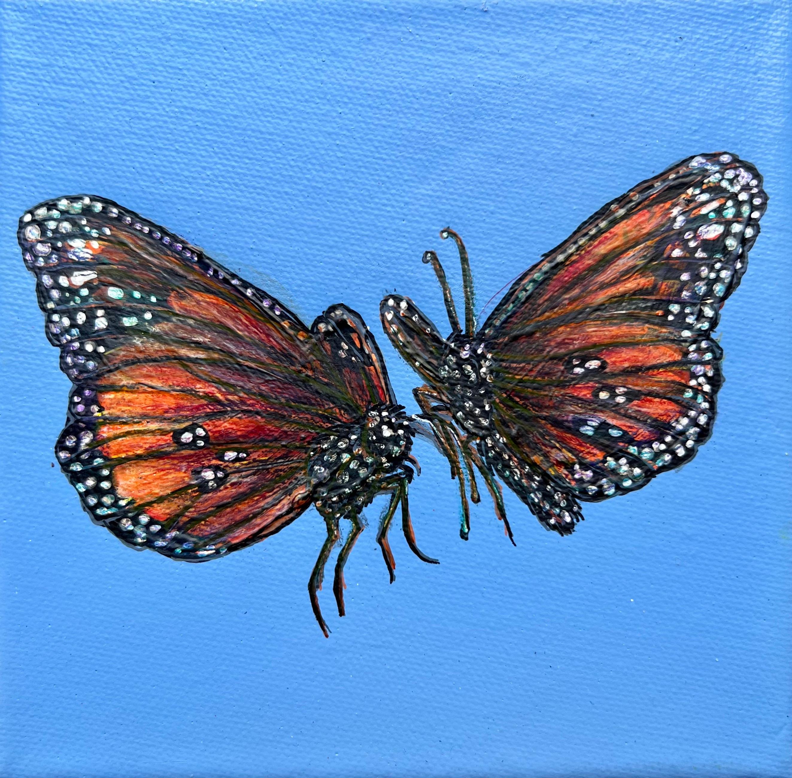 Mandii Pope Figurative Painting - Ascension Sky- butterfly blue contemporary realism negative space acrylic paint