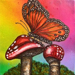 Vórtice Encantado: Portales Arcoiris de Champiñón- mariposa realismo contemporáneo