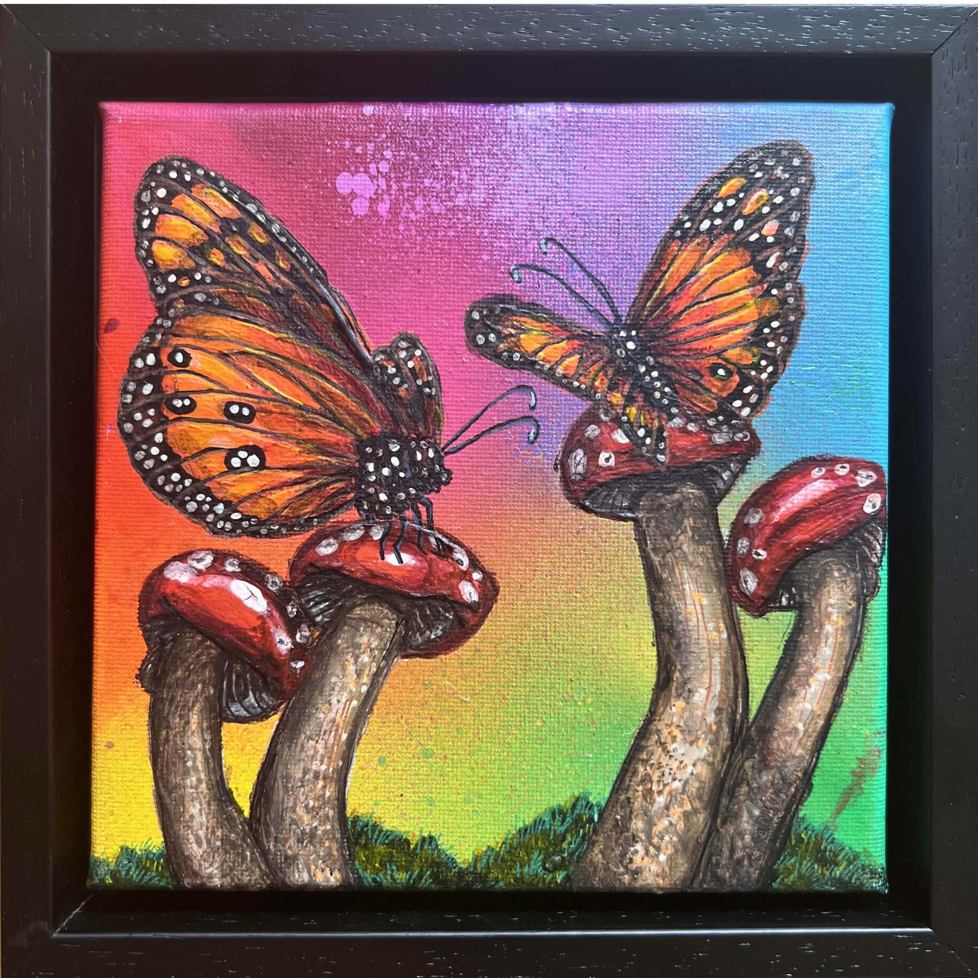 Ethereal Symphony: Vibrations of 5D Mushroom- butterfly contemporary realism  - Painting by Mandii Pope