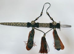 Mandinka Ceremonial Sword with Decorated Green Leather Scabbard West Africa 1950