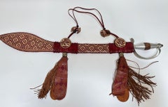 Mandinka Ceremonial Sword with Decorated Red Leather Scabbard West Africa 1950