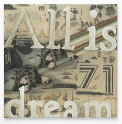 "All is Dream", Mixed-Media Pop Art Painting with Text and Figurative Imagery