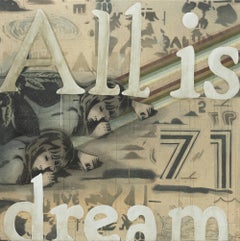 "All is Dream", Mixed-Media Pop Art Painting with Text and Figurative Imagery