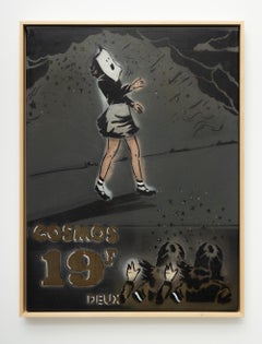 « Facing Forward », peinture contemporaine figurative de style pop art représentant une jeune fille masquée