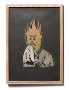 "Fire Face", Figurative Stencil Work of a Flame-Headed Figure