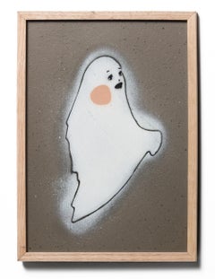 "Friendly Advisor (mini)", Contemporary Ghost Stencil Painting Framed