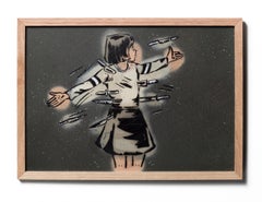 "From All Sides (mini v3)" Stencil Painting of Girl Surrounded by Knives