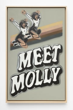 « Meet Molly », peinture au pochoir de style pop art contemporain représentant des filles en train de sauter, accompagnée d'un texte