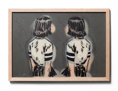 "Something To Be Interested In", Mirrored Portrait of Two Girls Painting Framed