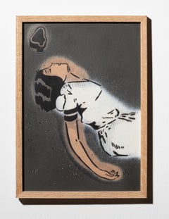 "Take the Weight Off", Contemporary Figurative Stencil Painting on Paper