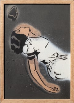 "Take the Weight Off", Contemporary Figurative Stencil Painting on Paper