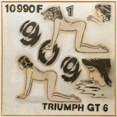 "TRIUMPH", Contemporary Pop Art Painting Vintage Automotive and Pin-Up Imagery