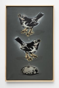 "Two Birds V2", Contemporary Hand-Cut Stencil Painting of Two Birds