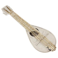 Mandolin Handcrafted in Silver with Gold Strings and Diamonds