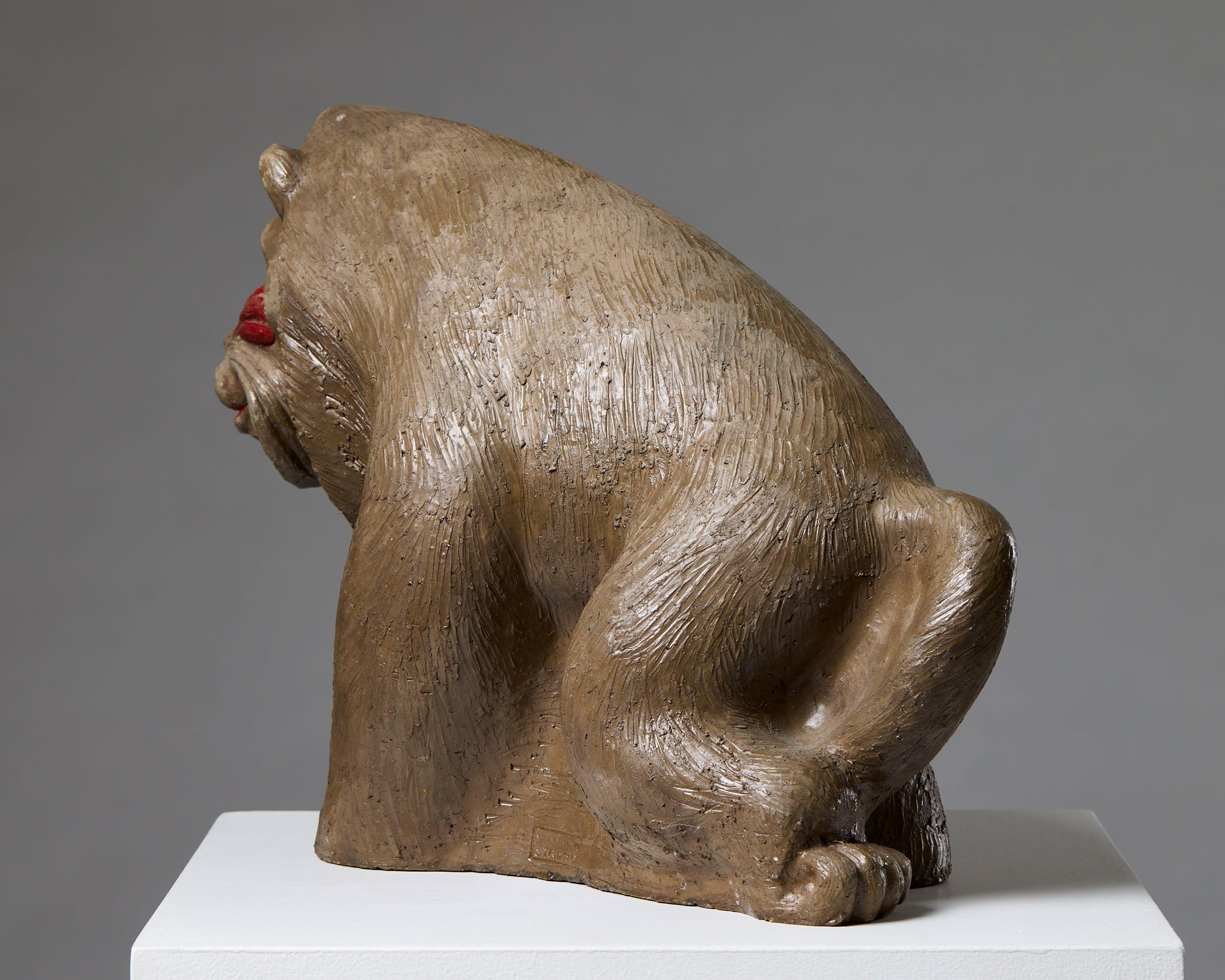 Escultura de mandril diseñada por Vicke Lindstrand para Uppsala Ekeby Suecia, década de 1940 Sueco en venta