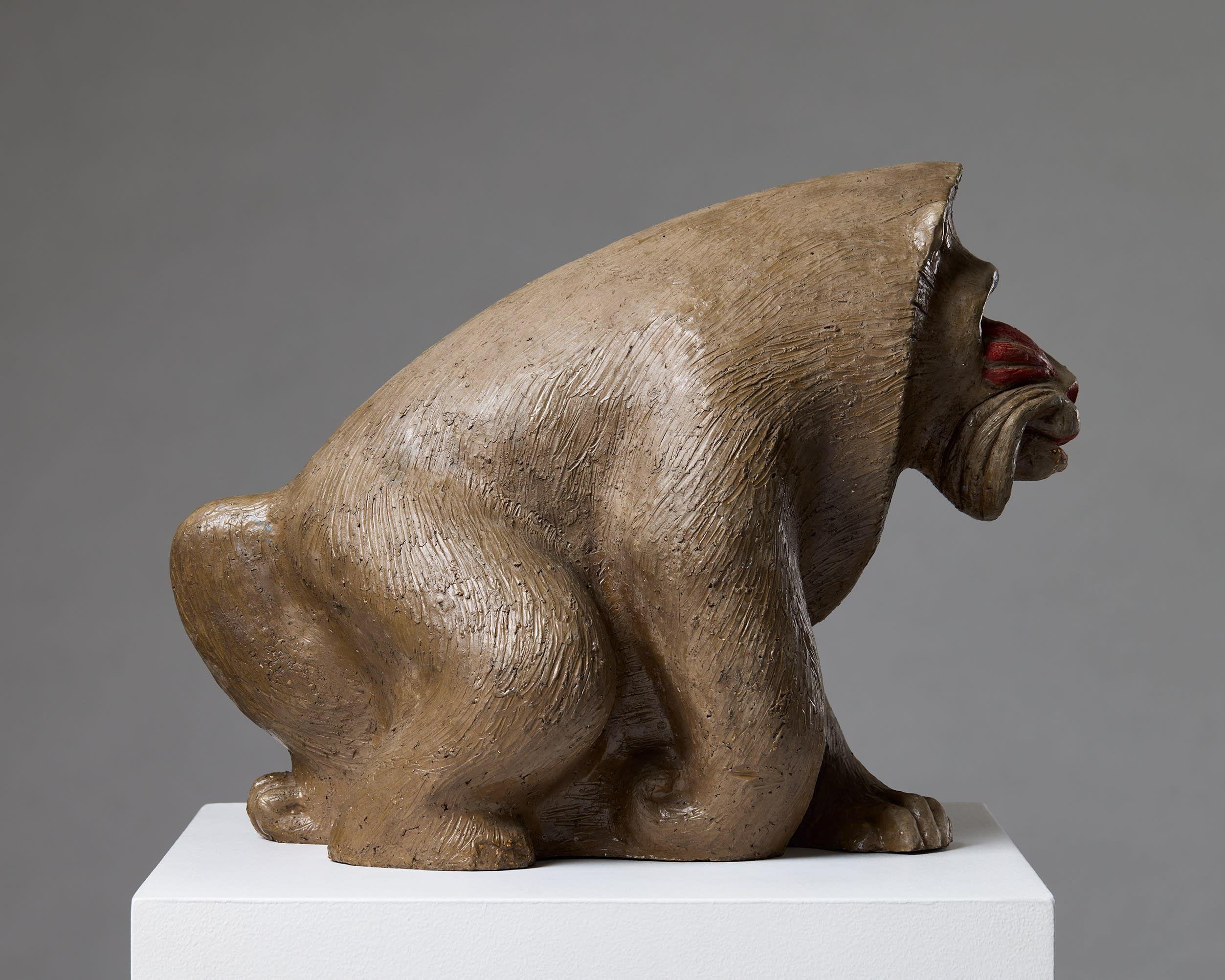 Escultura de mandril diseñada por Vicke Lindstrand para Uppsala Ekeby Suecia, década de 1940 en venta 2