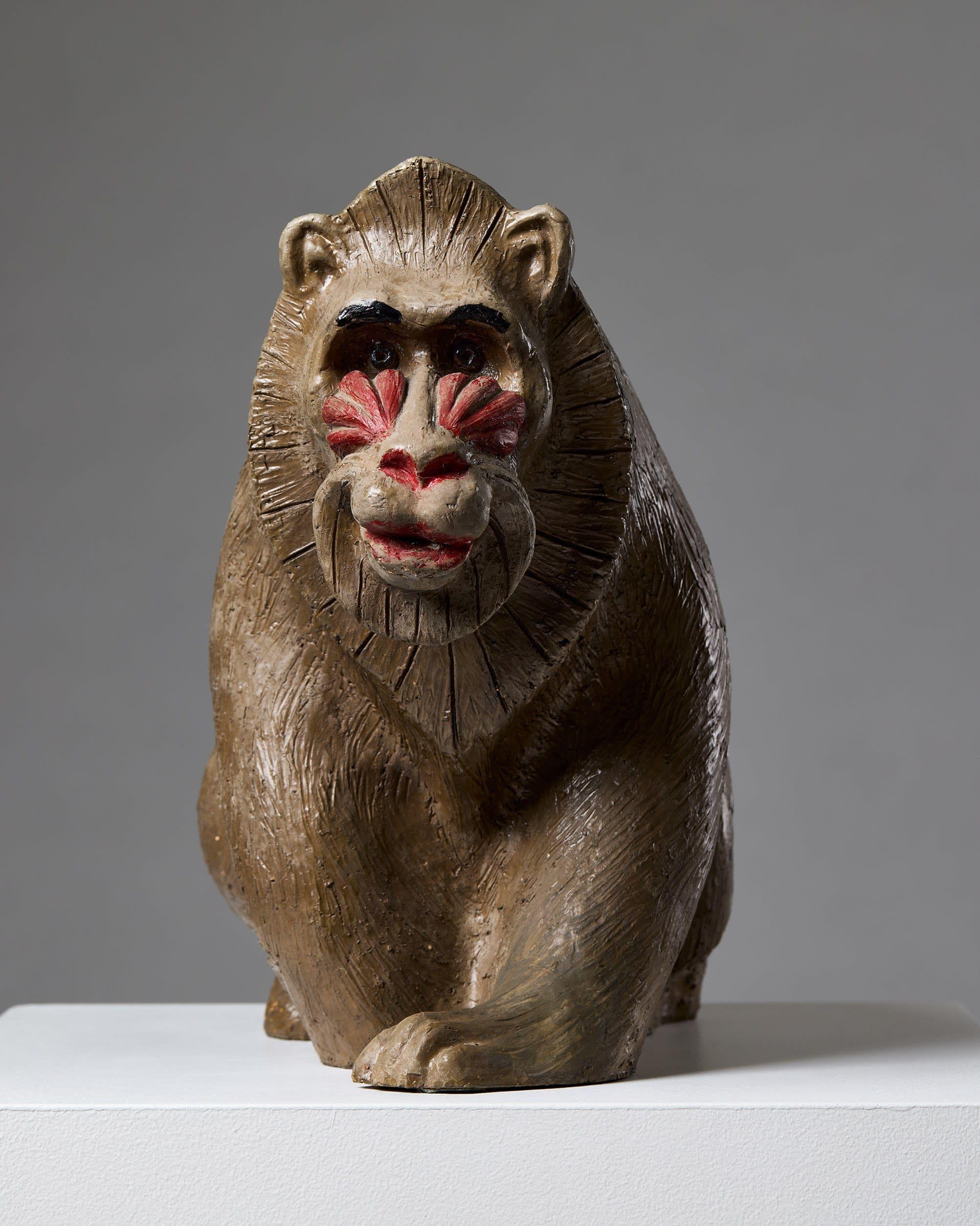 Escultura de mandril diseñada por Vicke Lindstrand para Uppsala Ekeby Suecia, década de 1940 en venta 3