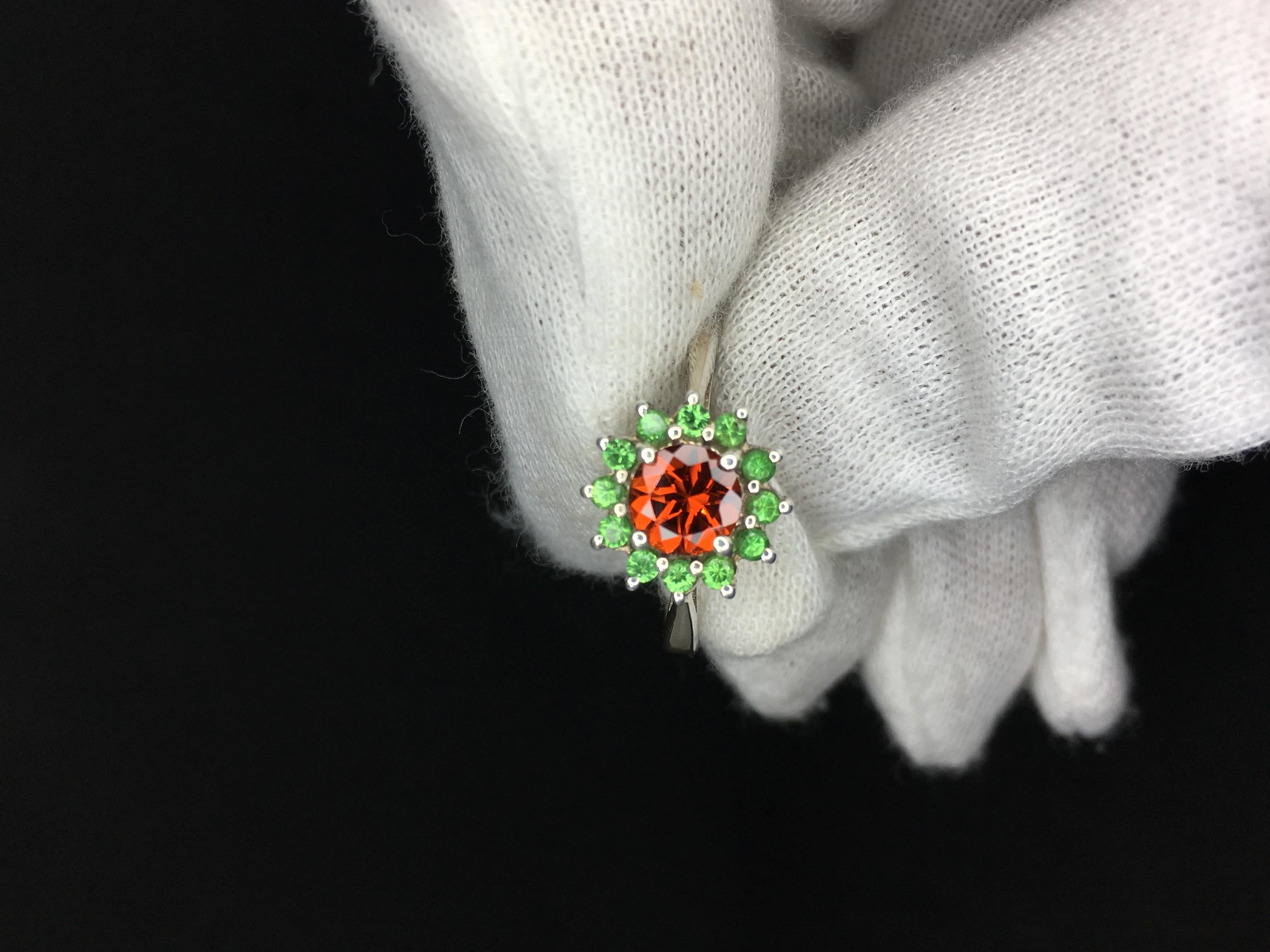 Spessartite Garnet ring with tsavorite garnet 925 sterling silver ring bitrhstone ring wedding ring engagement ring gift