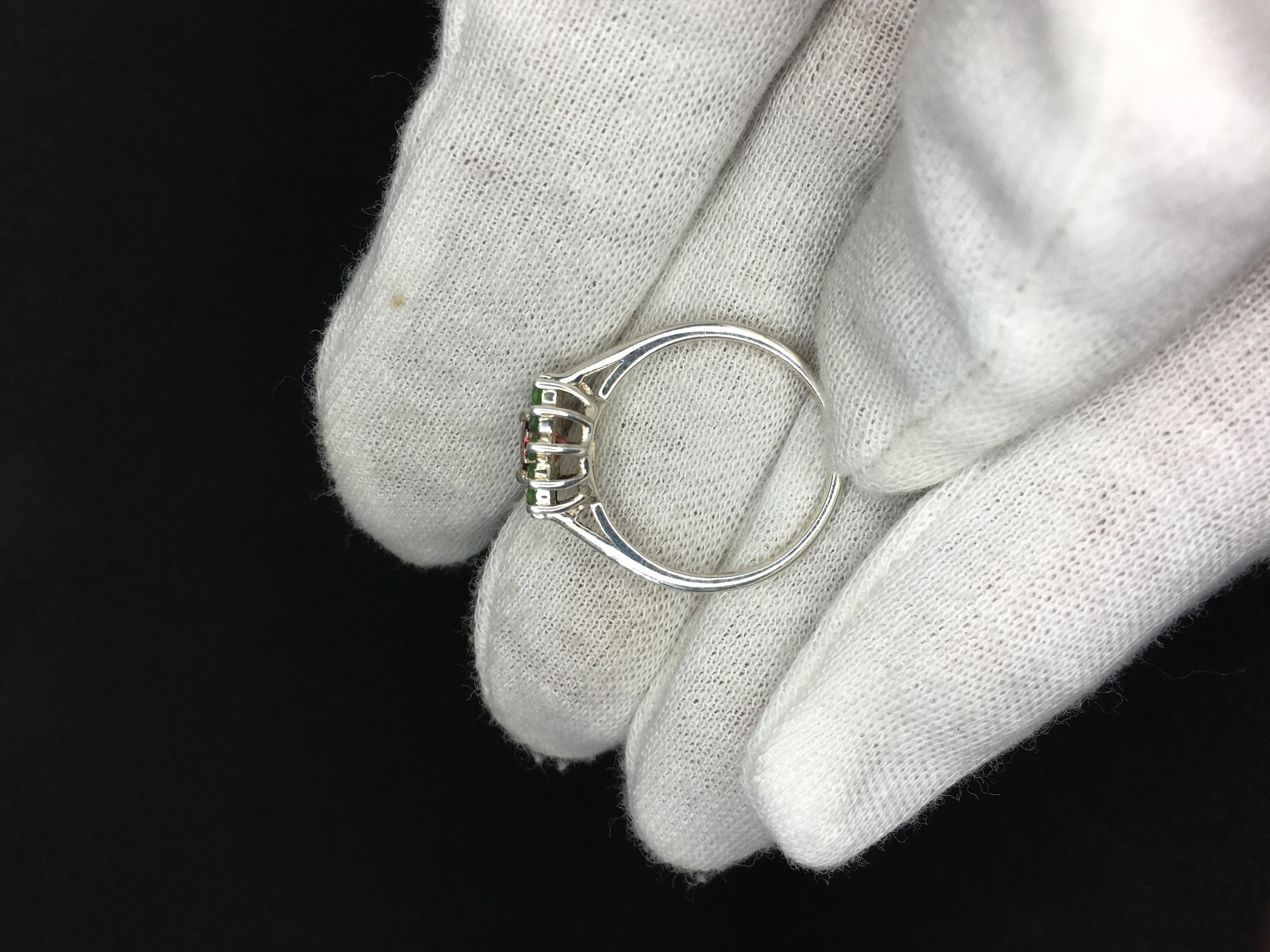 Art Deco mandrin Garnet ring with tsavorite garnet 925 sterling silver ring gift  For Sale