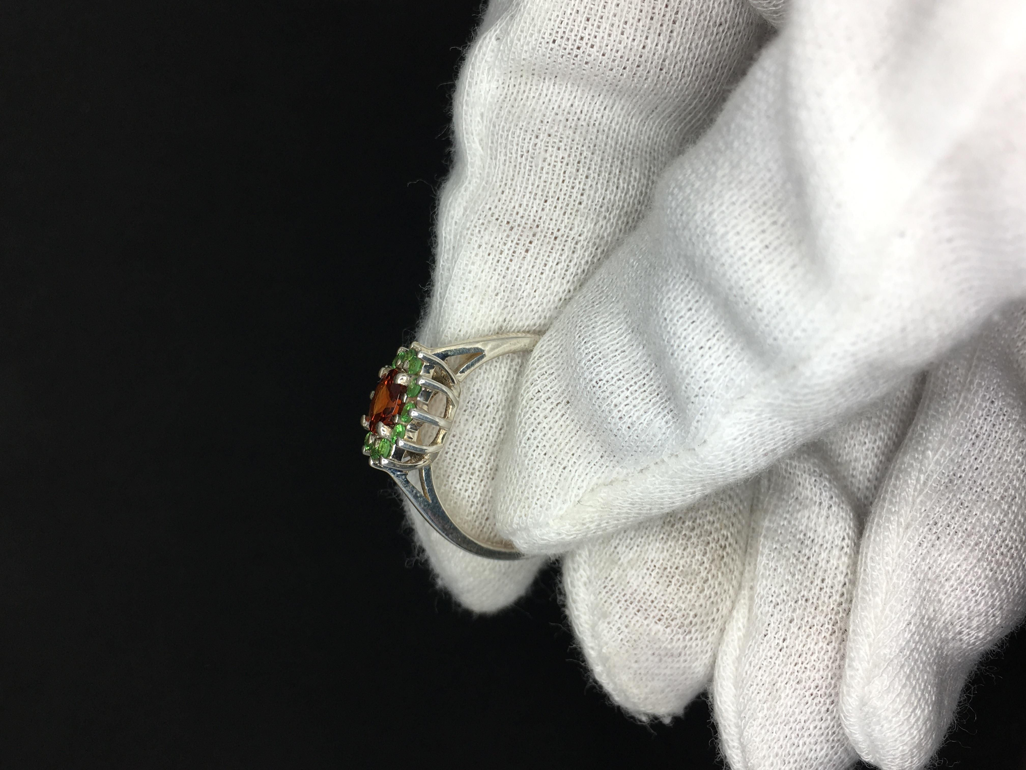mandrin Garnet ring with tsavorite garnet 925 sterling silver ring gift For Sale 2