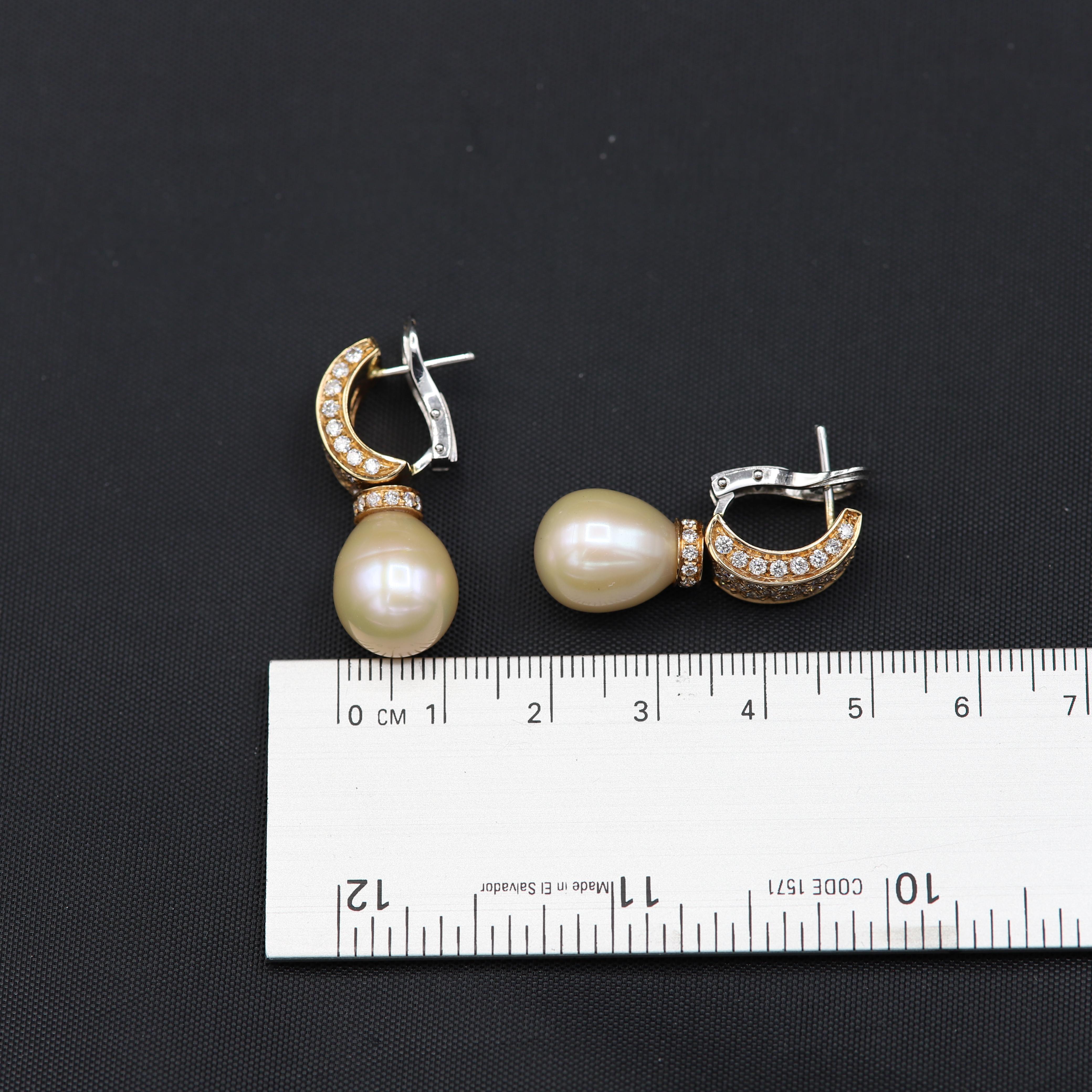 Mandrin Golden Pearl Dangling Earrings 18 Karat Rose & White Gold Drop Earrings For Sale 1