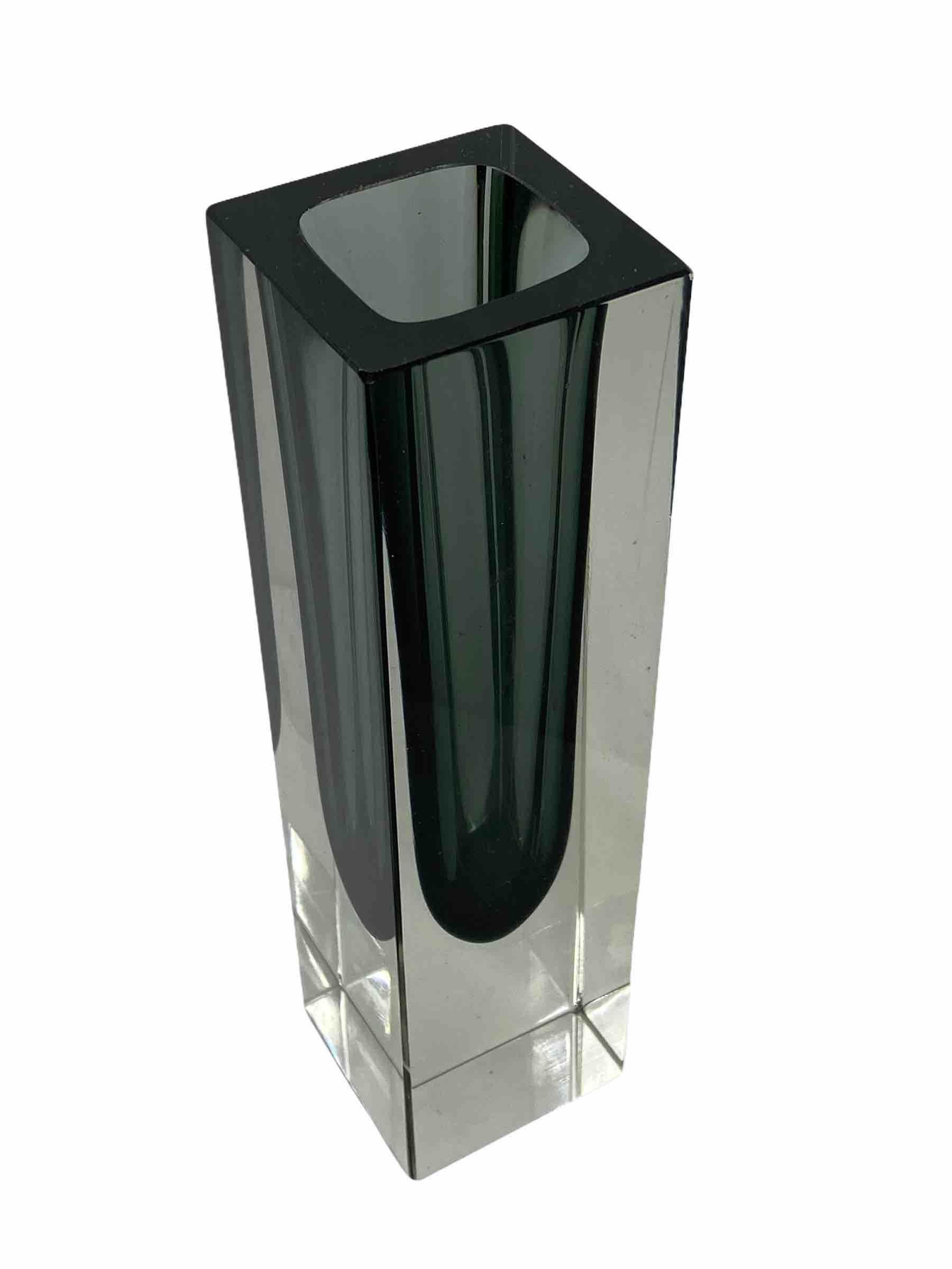 Mid-Century Modern Mandruzzato Black and Clear Murano Glass Sommerso Block Vase