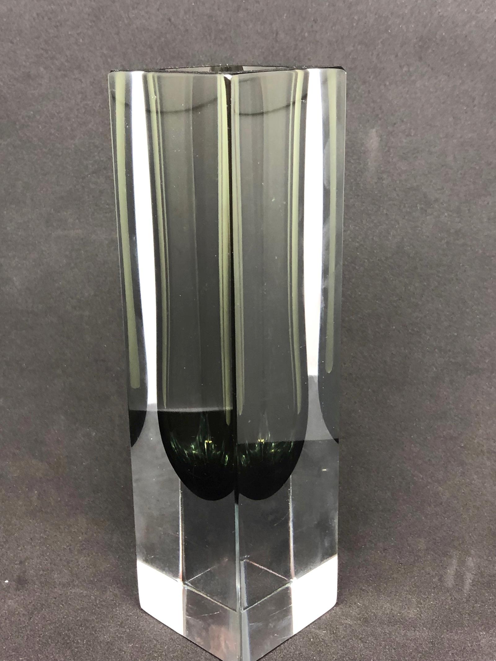 Mandruzzato Black and Clear Murano Glass Sommerso Block Vase In Good Condition In Nuernberg, DE