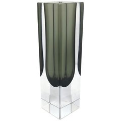 Mandruzzato Black and Clear Murano Glass Sommerso Block Vase