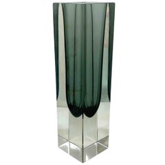 Vintage Mandruzzato Black and Clear Murano Glass Sommerso Block Vase