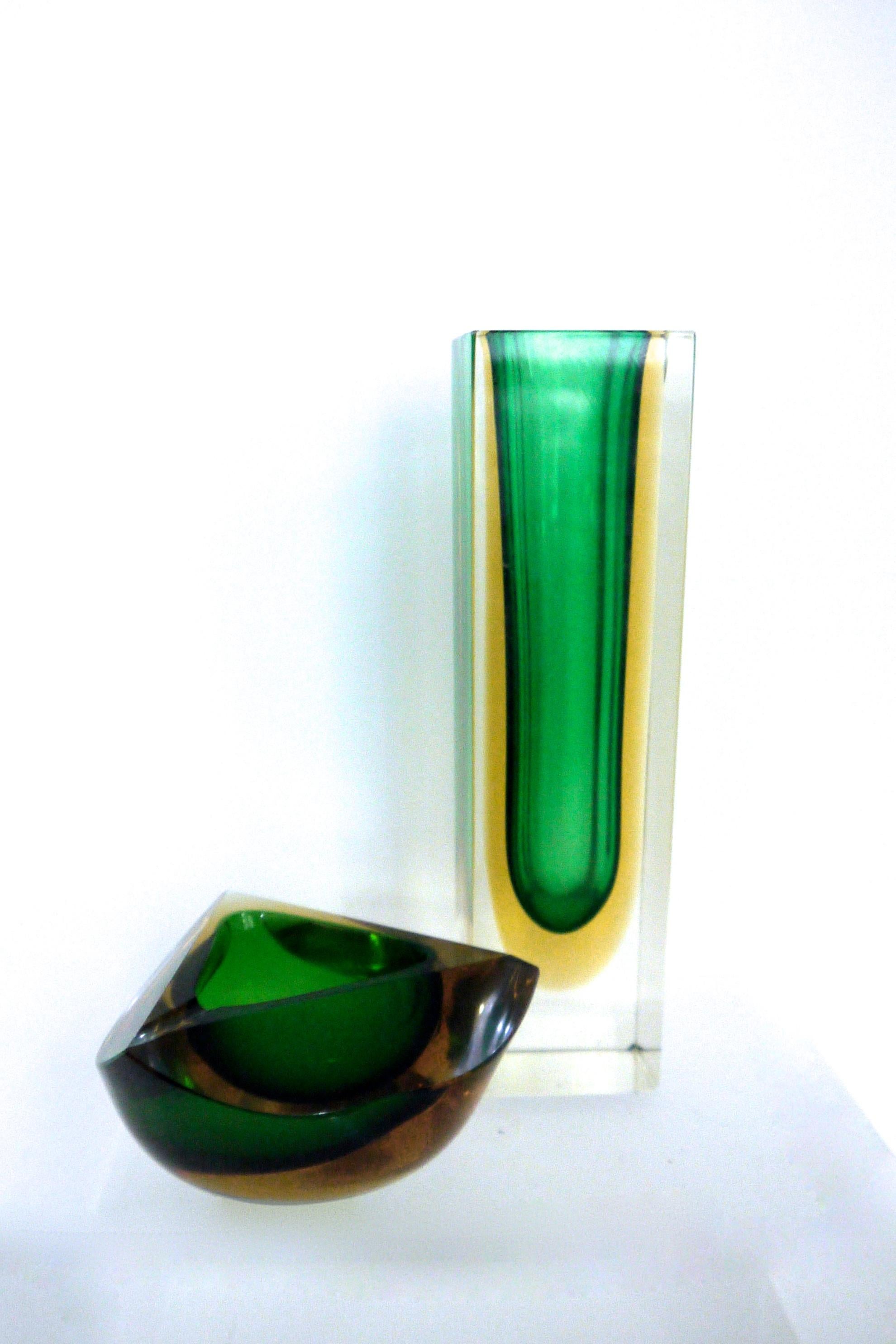 Mid-Century Modern Large Sommerso Mandruzzato Murano Pillar Vase, Attributed to Poli Mid-1960s For Sale