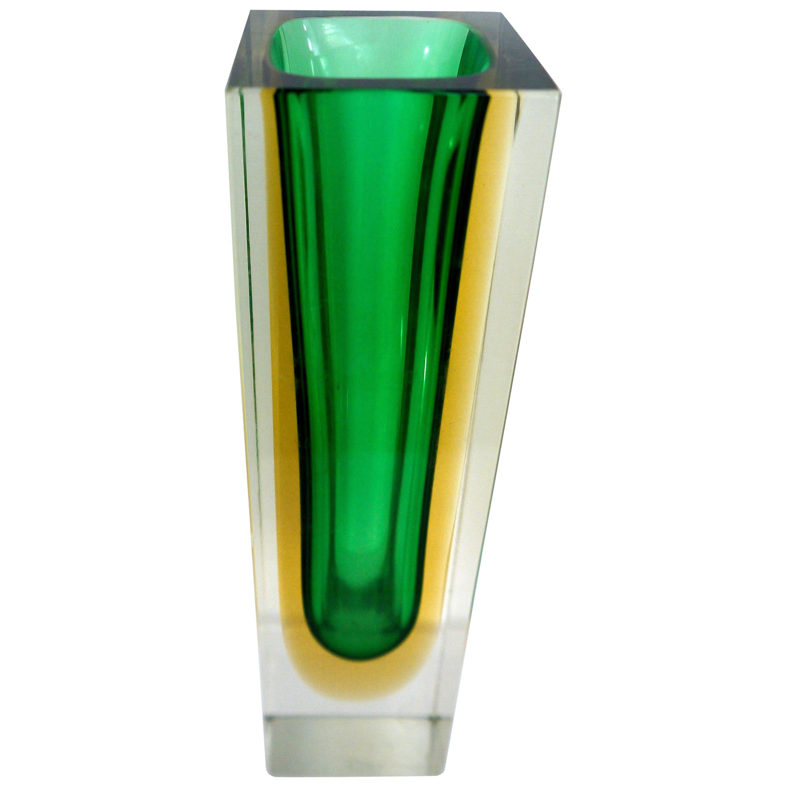 Large Sommerso Mandruzzato Murano Pillar Vase, Attributed to Poli Mid-1960s For Sale