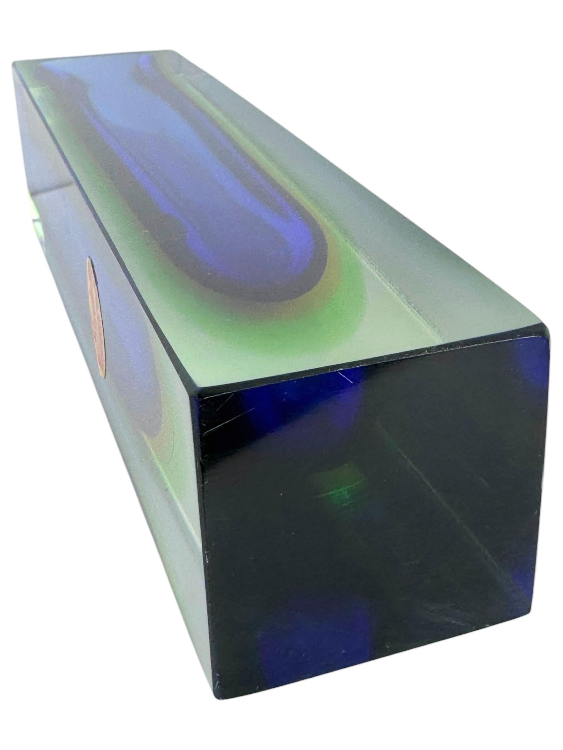 Mandruzzato Blue, Yellow, Green and Clear Murano Glass Sommerso Block Vase 5