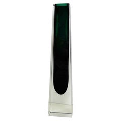 Mandruzzato Dark Green into Clear Murano Glass Sommerso Vase, Mid Century Modern