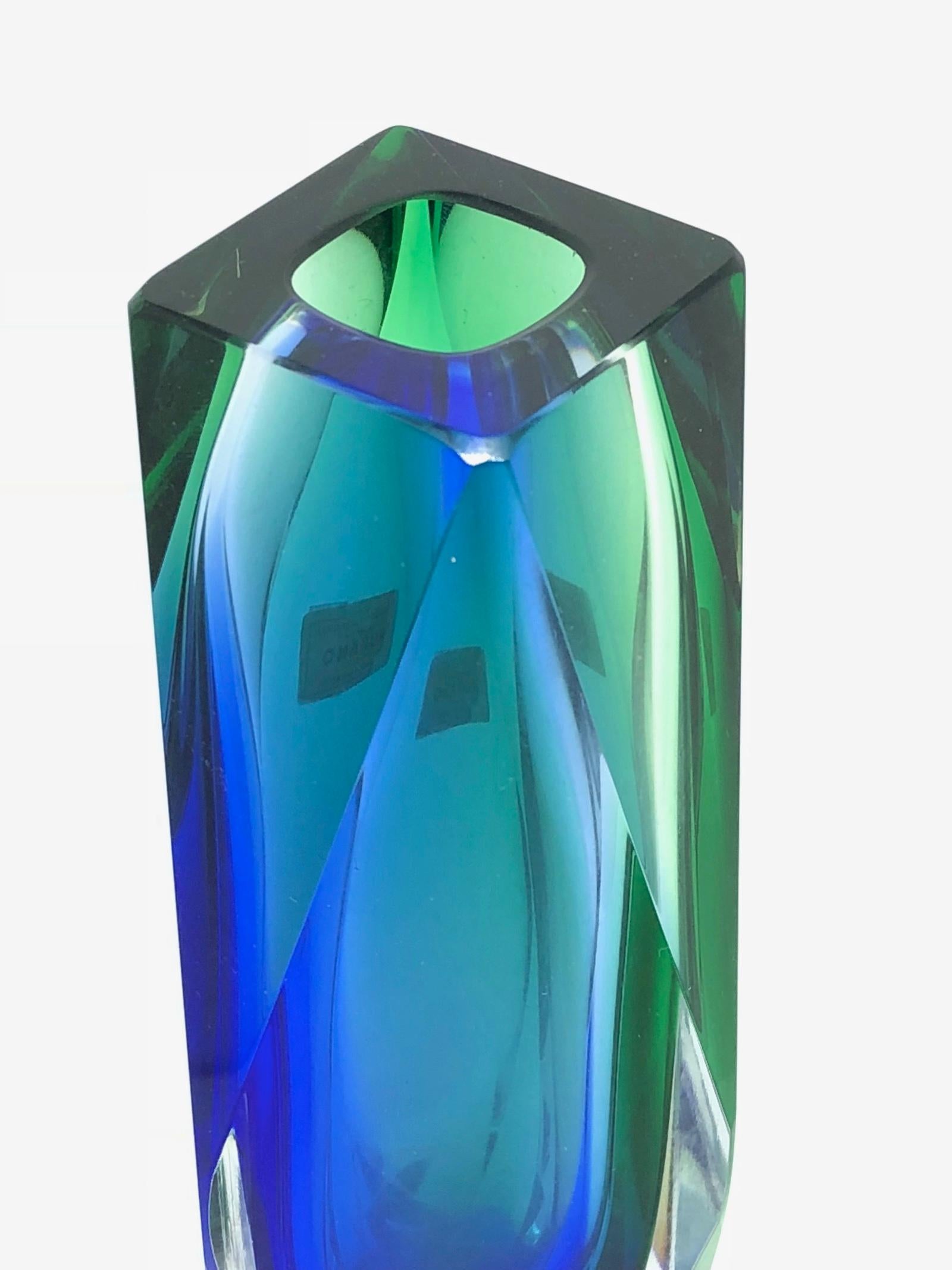 Mandruzzato Grün Blau Facettiertes Muranoglas Sommerso Vase (Glaskunst)
