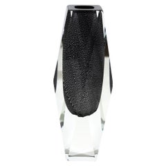 Mandruzzato Italian Modern Sommerso Glass Vase in Black & Silver