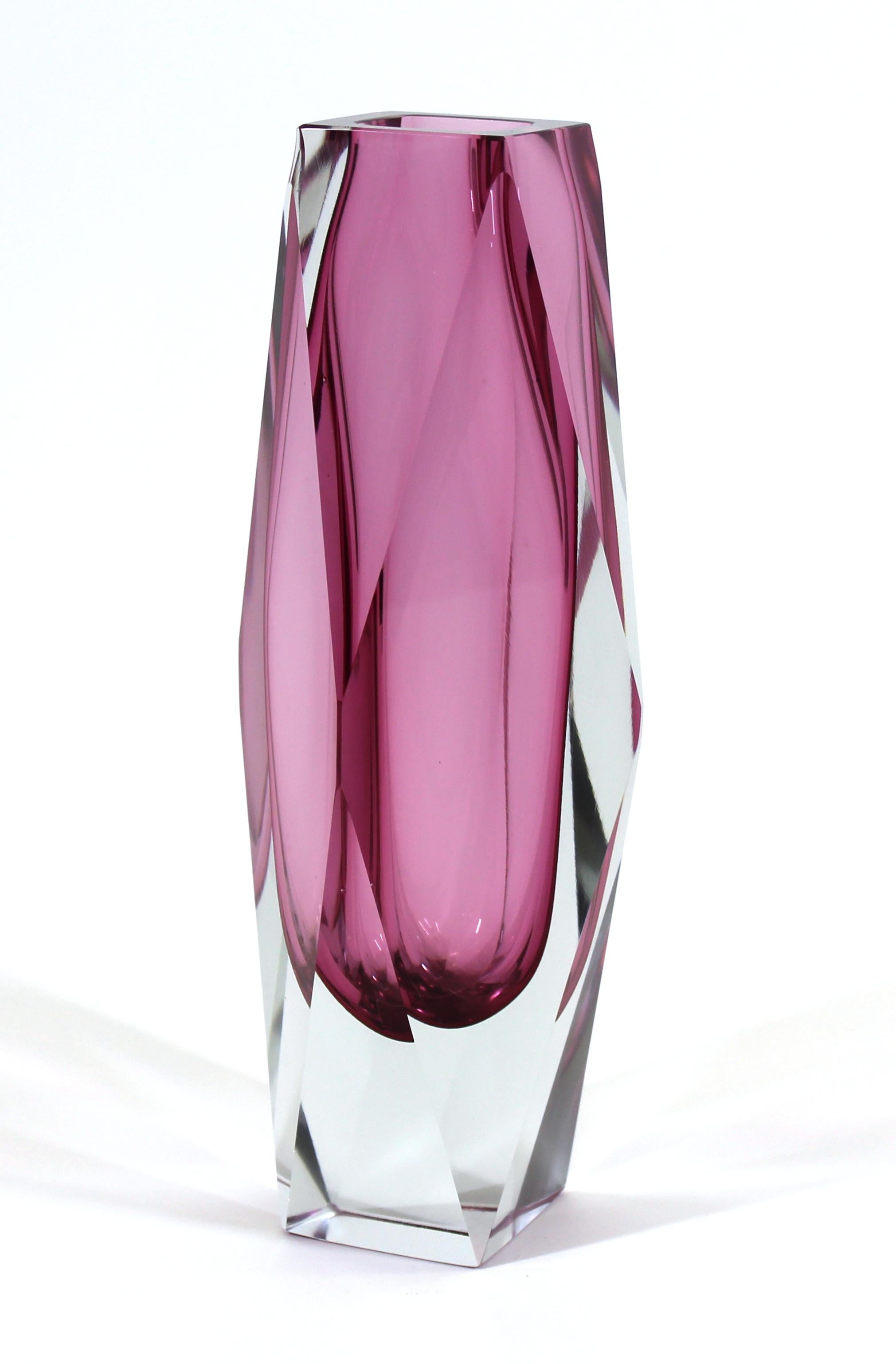 Late 20th Century Mandruzzato Italian Modern Sommerso Glass Vase in Pink