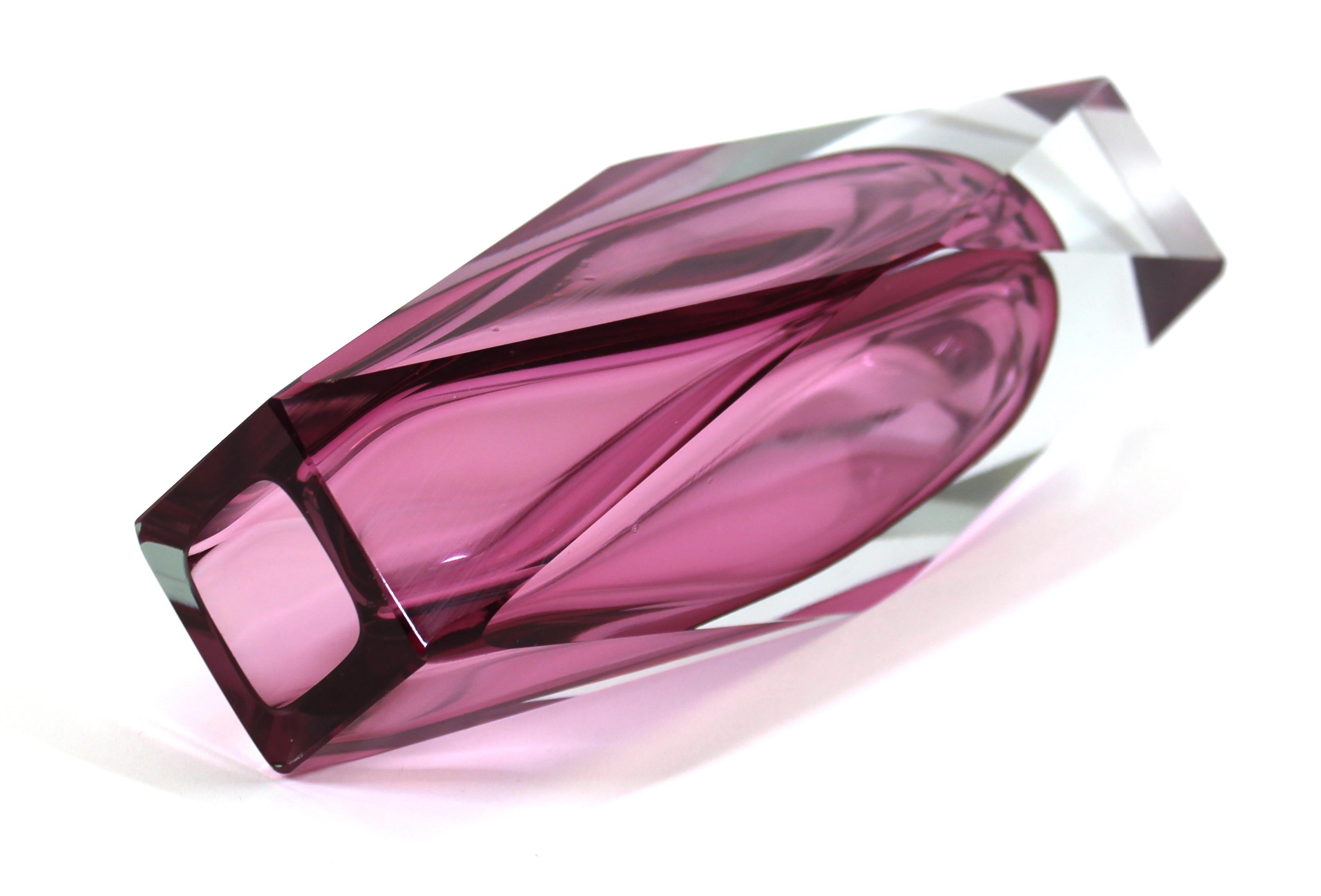 Mandruzzato Italian Modern Sommerso Glass Vase in Pink 2