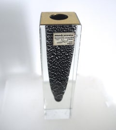 Mandruzzato Murano Black Pillar Vase with Gold Inclusions and Metal Top, 1960