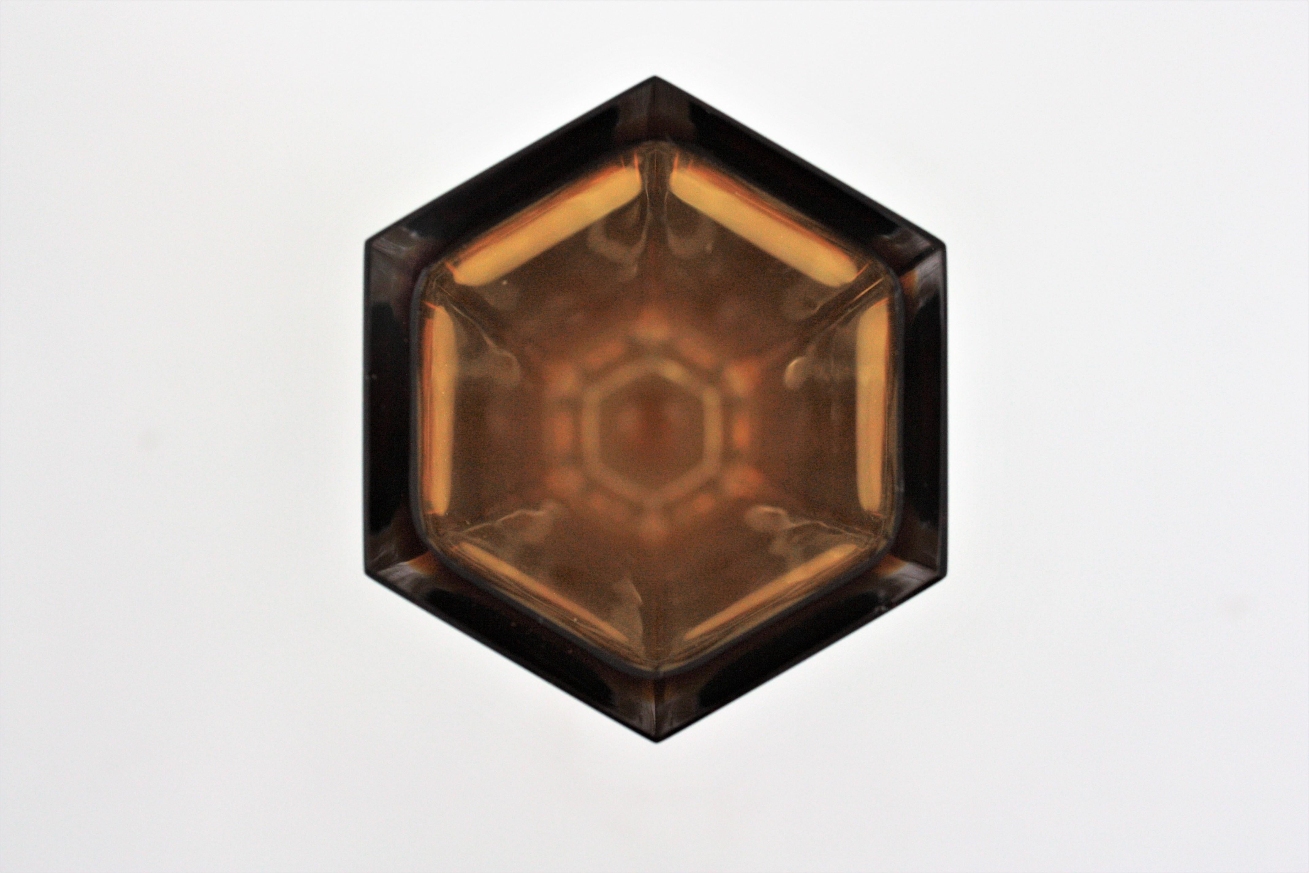 Mandruzzato Murano Faceted Sommerso Amber Orange and Clear Glass Hexagon Vase 2