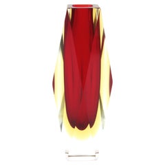 Mandruzzato Murano Faceted Sommerso Red and Yellow Art Glass Vase