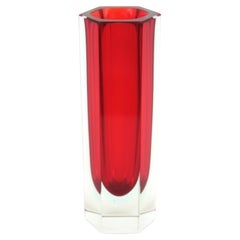 Vase d'art hexagonal transparent Sommerso à facettes Mandruzzato Murano