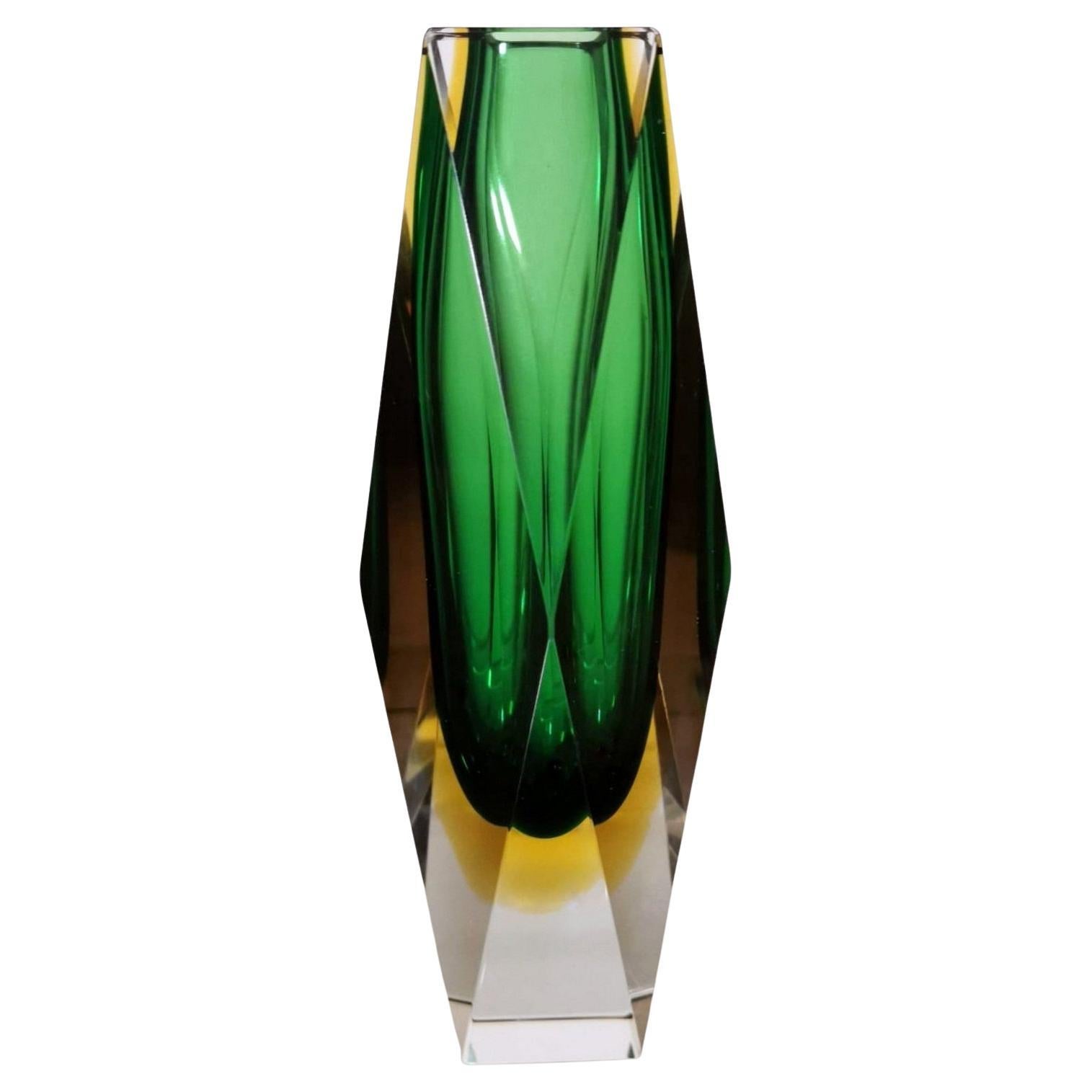 Mandruzzato Murano Glass Vase "Sommerso" Colored and Faceted