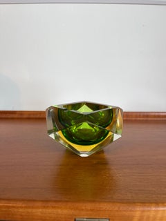 Mandruzzato Murano Green and Amber Sommerso Faceted Glass Ashtray, circa 1970