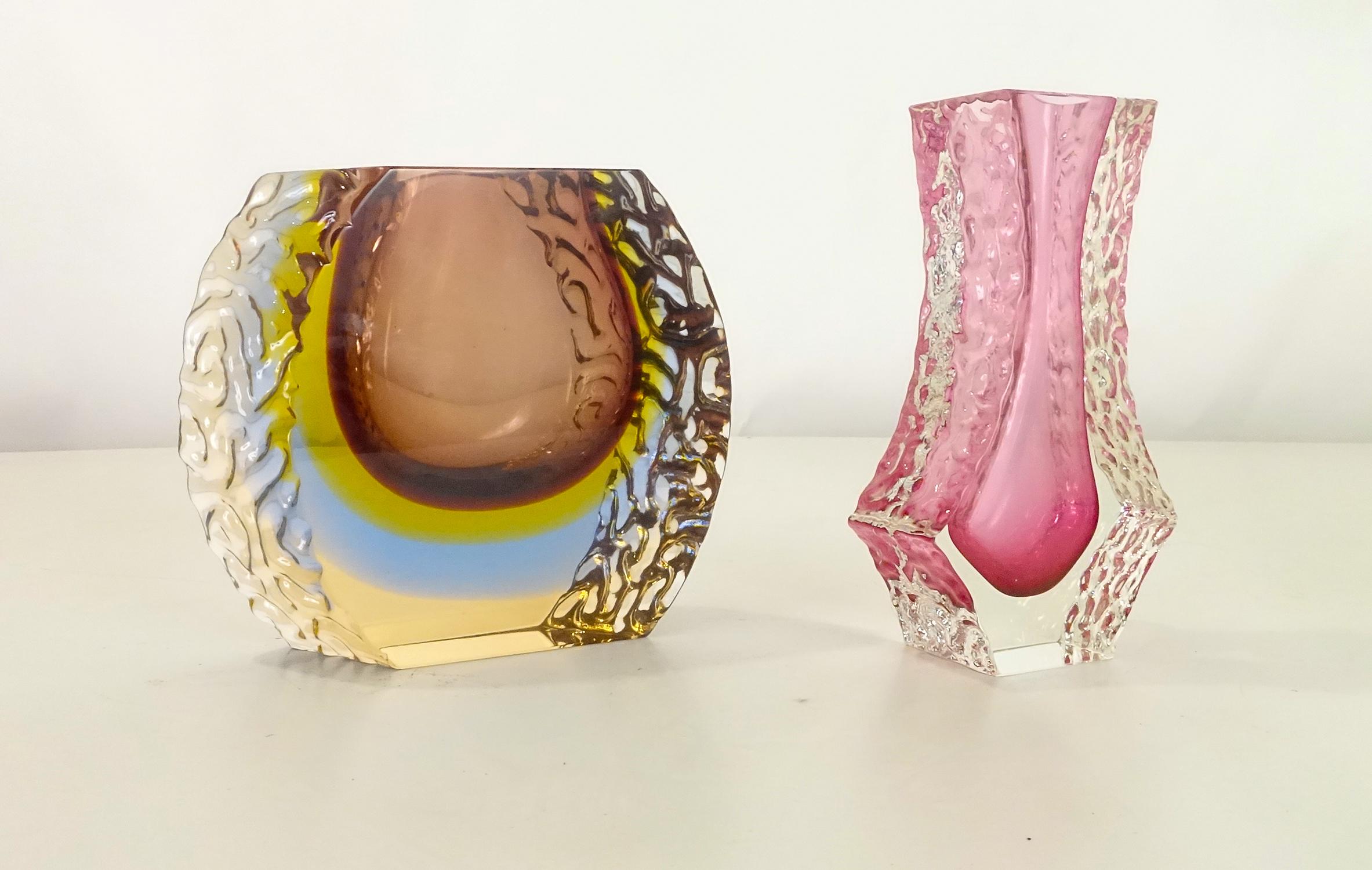 Mandruzzato Murano Sommerso Ice Pink Faceted Vase For Sale 5