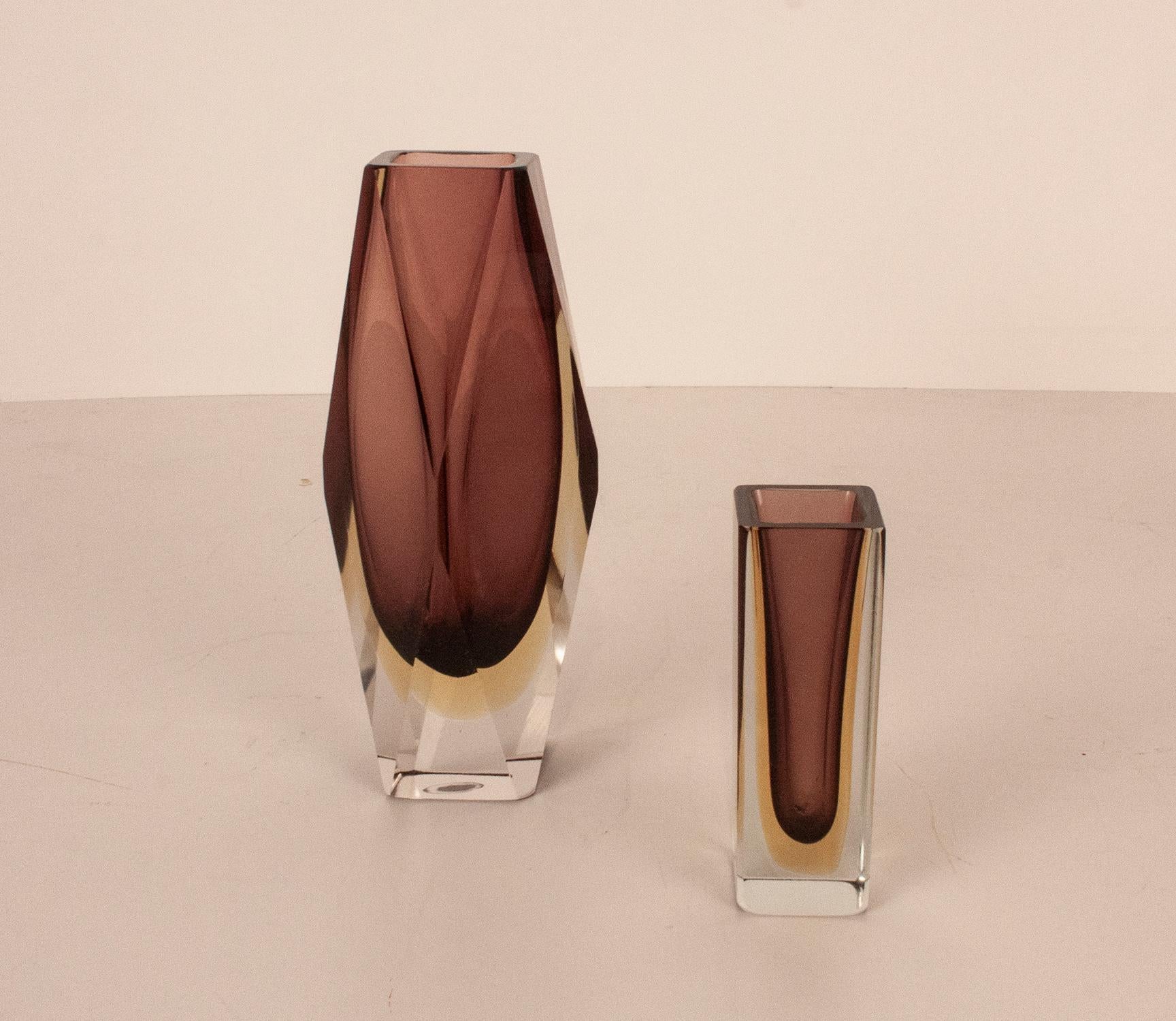 Mandruzzato Murano Sommerso Purple and Gold  & Clear Faceted Glass Vase, 1960s In Good Condition For Sale In Barcelona, Cataluna