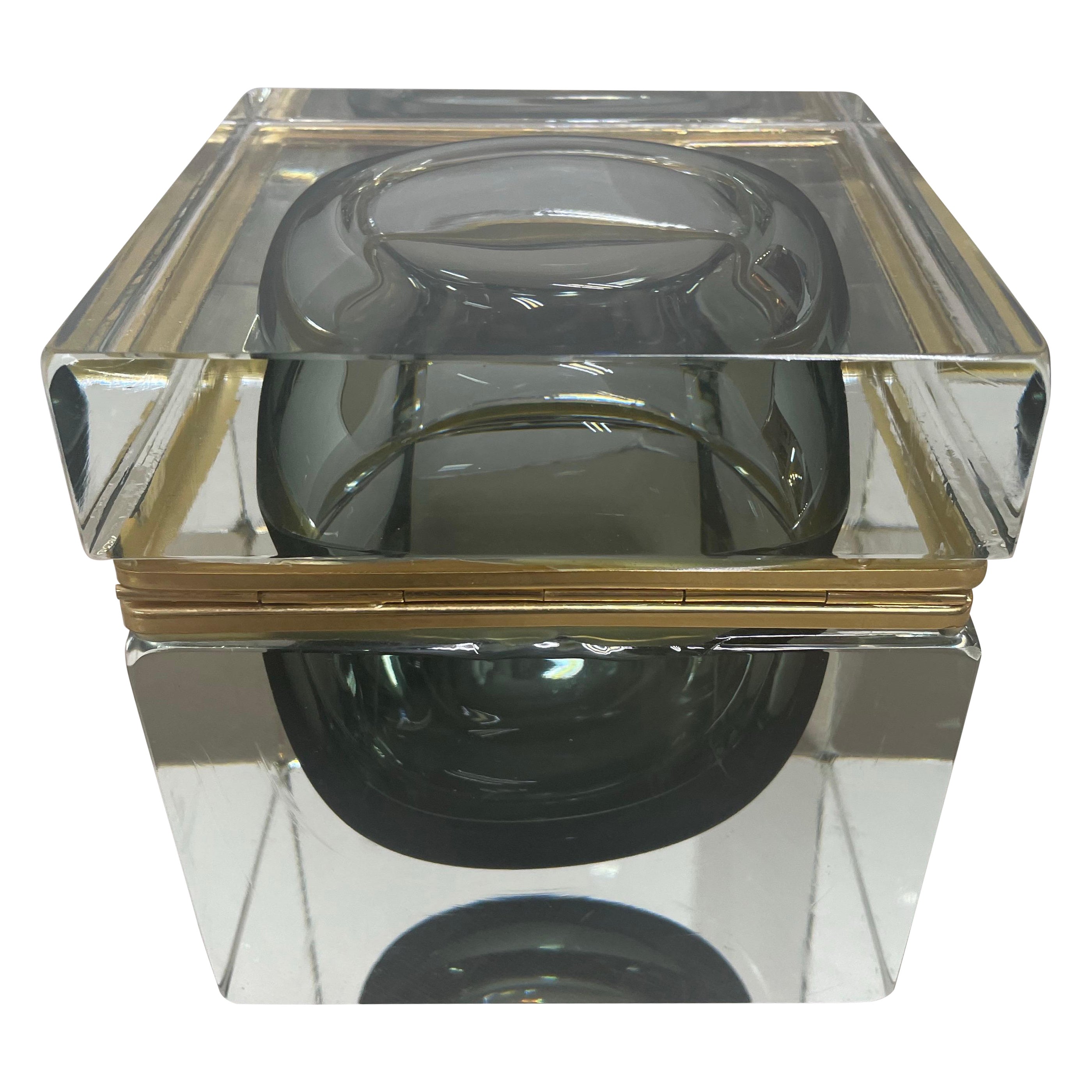 Mandruzzato Murano sommerso smoke gray art class casket box