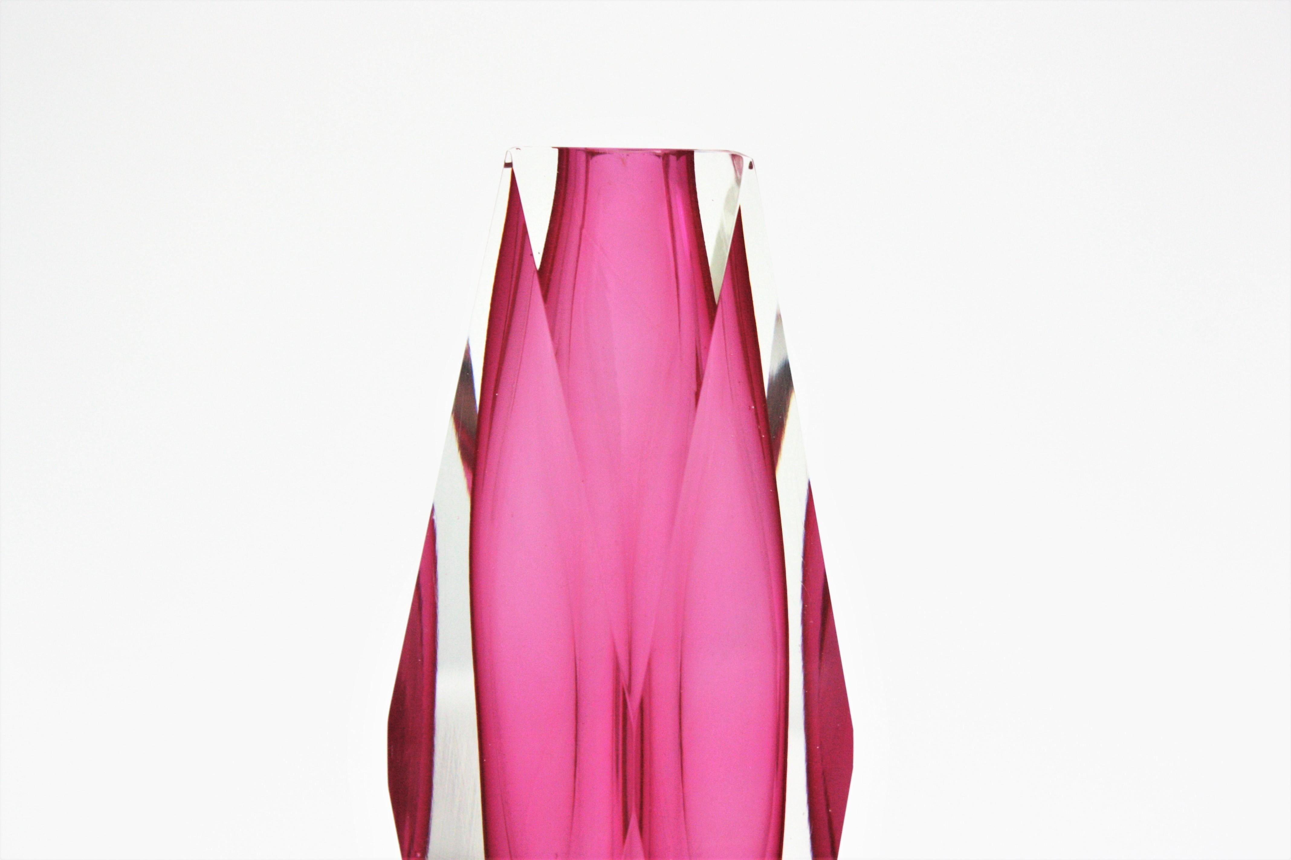 20th Century Mandruzzato Pink Murano Sommerso Faceted Vase