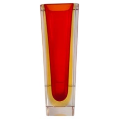 Mandruzzato Red, Yellow and Clear Murano Glass Sommerso Block Vase, Vintage