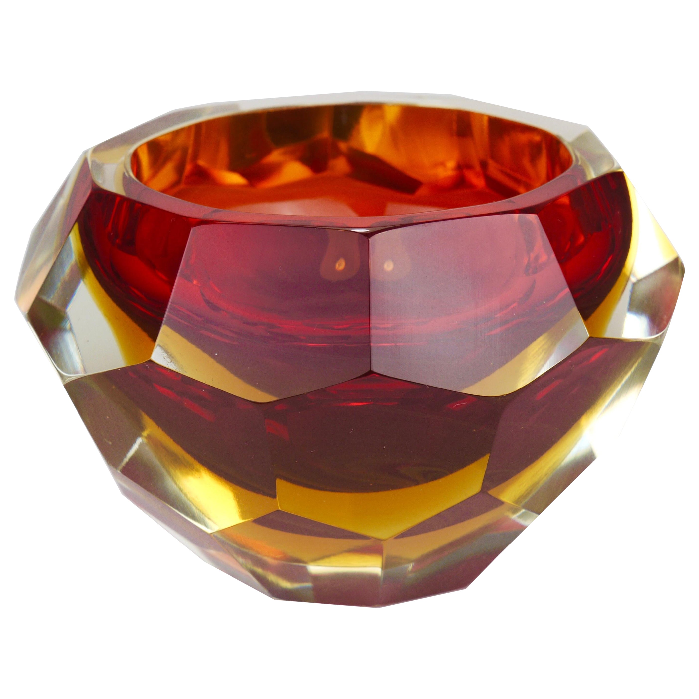 Cuenco con diamantes de cristal de Murano facetado Mandruzzato Sommerso, Italia, años 60 en venta